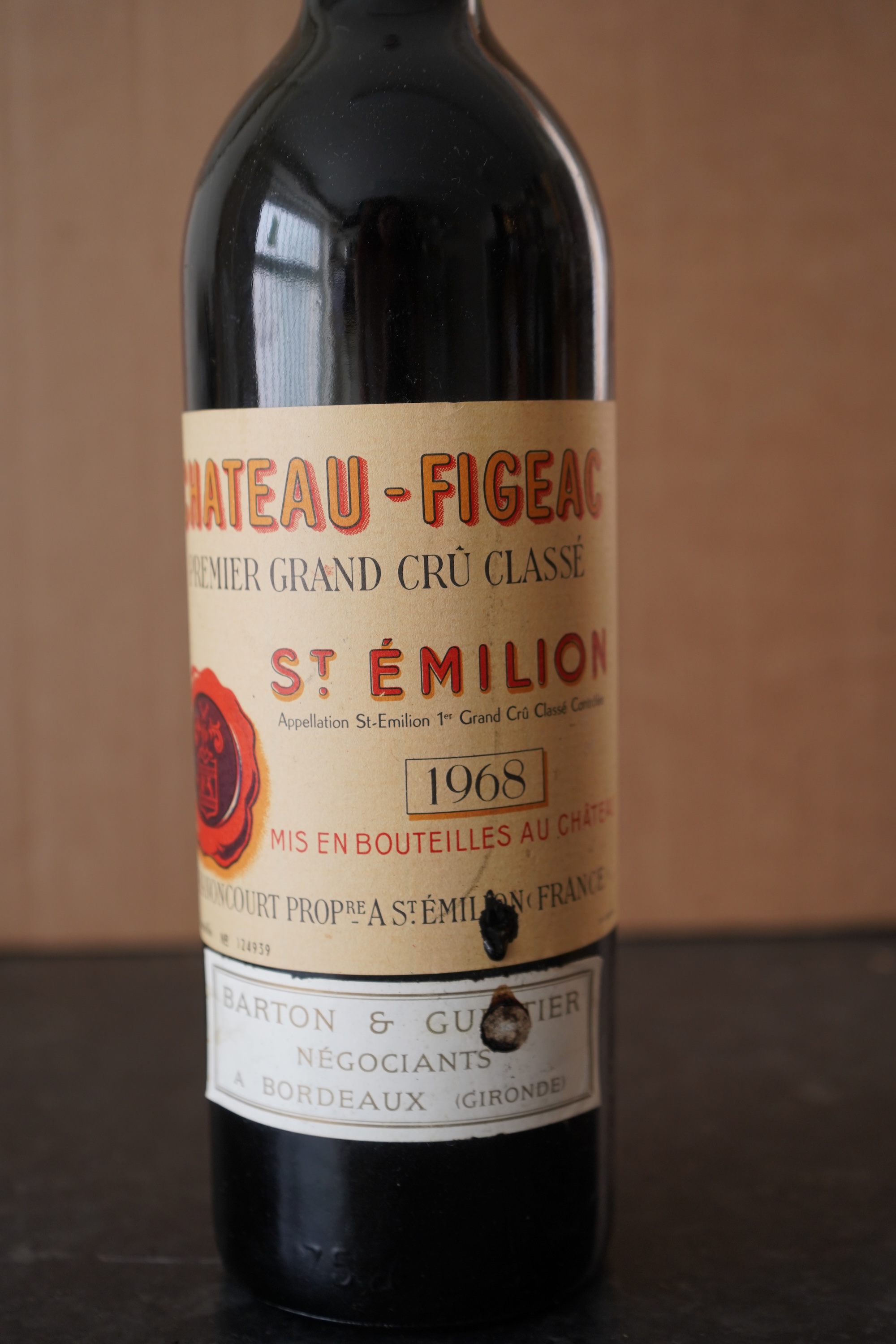 A bottle of 1968 Chateau Figeac St. Emilion